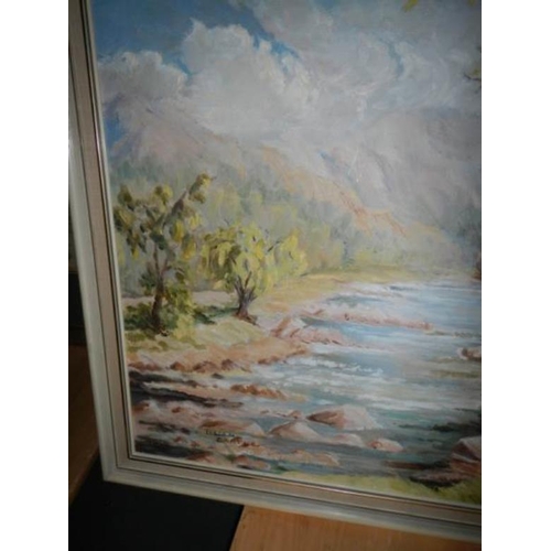 791 - An oil on board river scene signed Lilian Bartle, image 45 x 60 cm