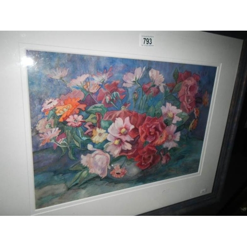 793 - A framed and glazed floral watercolour signed Bella Van Beck-Streeve, image 32 x 48 cm