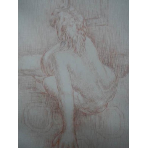 796 - A framed and glazed crayon drawing entitled 'Seated model leaning on forward arm' signed Joseph Smed... 