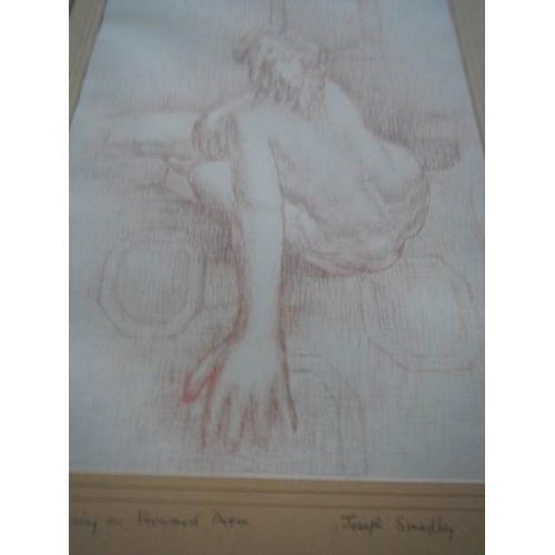 796 - A framed and glazed crayon drawing entitled 'Seated model leaning on forward arm' signed Joseph Smed... 