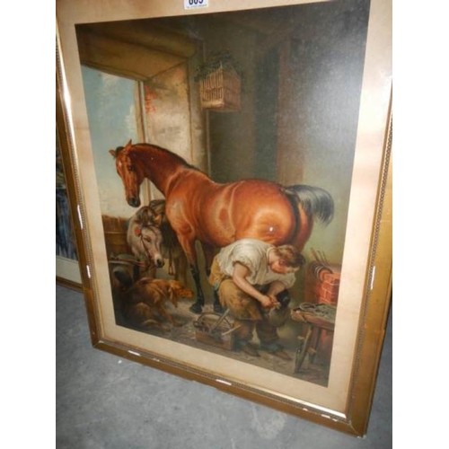 805 - A framed and glazed Pear's print of a Farrier shoeing a horse, iamge 58 x 46 cm