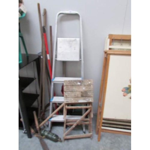 18 - 2 step ladders, garden tools etc