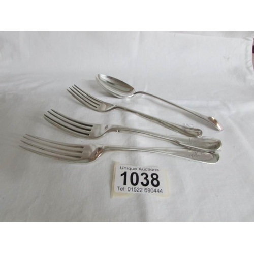 1038 - 4 items of 19th century silver cutlery, approximately 199g