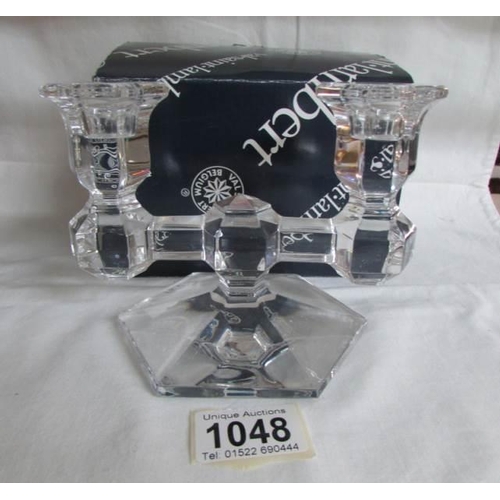 1048 - A boxed Belgian Val Saint Lambert glass candle holder, signed