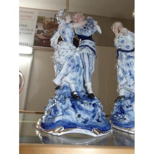 1050 - A pair of blue and white German figure groups, possibly Sitzendorf