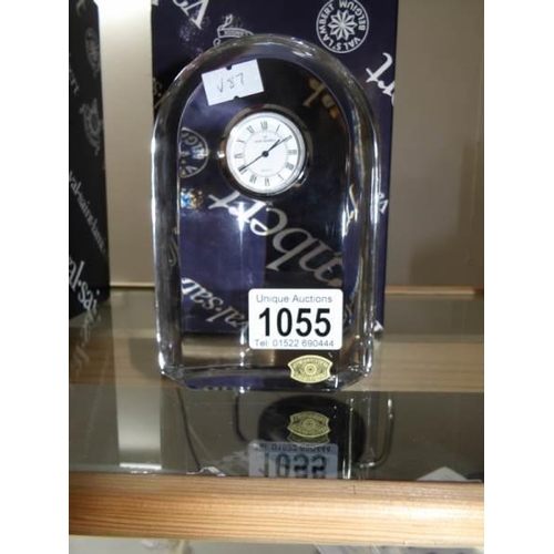 1055 - A boxed Belgian Val Saint Lambert signed glass clock