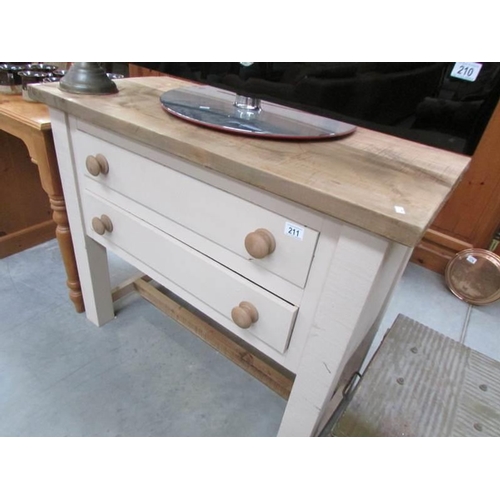 211 - A rustic painted pine 2 drawer serving table