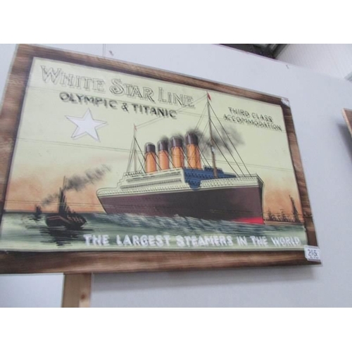 215 - A painted sign of the Titanic on pine boards