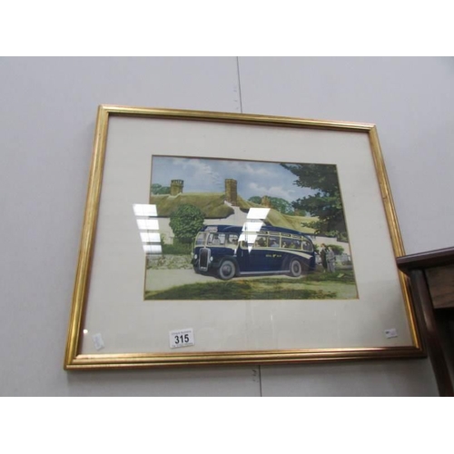 315 - A framed and glazed print 'Cornish Royal Blue Coach', 38 x 28 cm