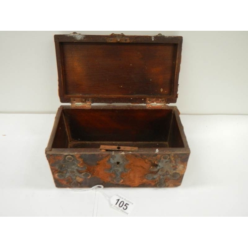 105 - An early Victorian hide covered dome topped glove box with copper mounts, hide a/f.