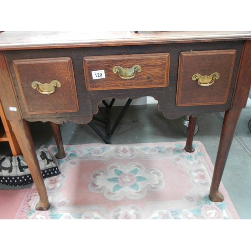 120 - A Victorian oak 3 drawer lowboy.