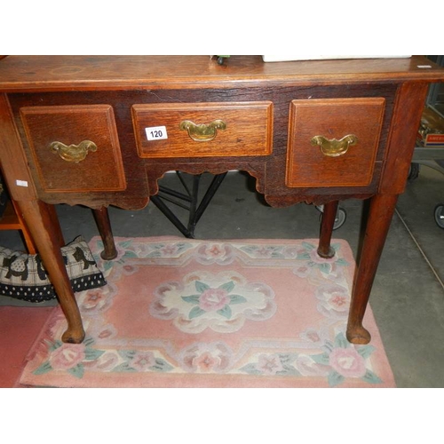 120 - A Victorian oak 3 drawer lowboy.