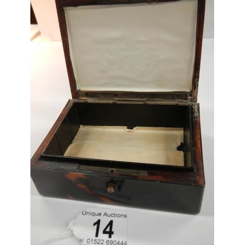 14 - An imitation tortoise shell box with silver mounts (two small strips missing, see image)