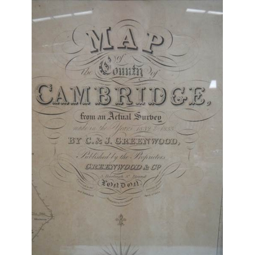 149 - An early framed and glazed map of Cambridge, published by J Greenwood, Made in the year 1832-1833.