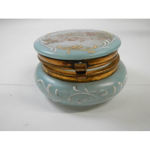 151 - A hand painted trinket pot/pin dish, in fair condition.