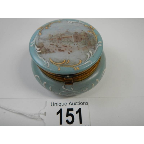 151 - A hand painted trinket pot/pin dish, in fair condition.