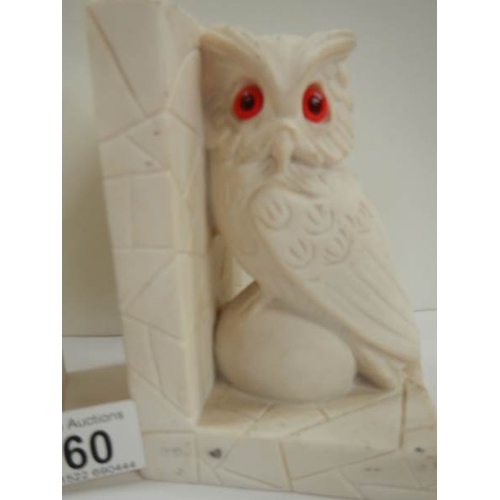 160 - A pair of alabaster owl bookends.