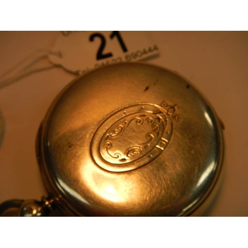 21 - A large silver second chronograph pocket watch, in working order and complete.