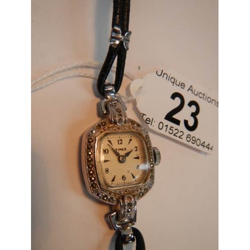 23 - A ladies Timex Art Deco wrist watch in working order.