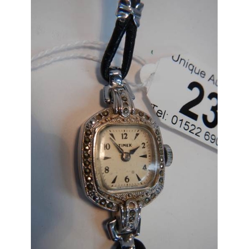 23 - A ladies Timex Art Deco wrist watch in working order.