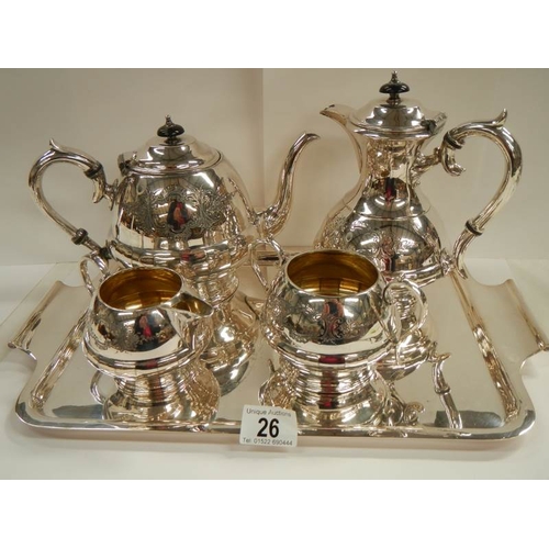 26 - A good quality 5 pieces silver plate tea set including a heavy tray.