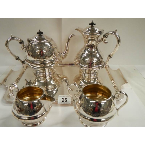 26 - A good quality 5 pieces silver plate tea set including a heavy tray.