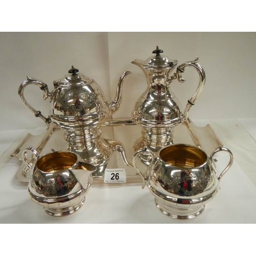 26 - A good quality 5 pieces silver plate tea set including a heavy tray.