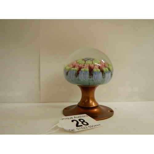 28 - 5 millifiore paperweights including one incorporated in to a door handle.