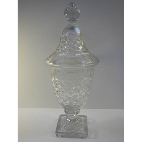 43 - A mid 20th century cut glass lidded jar, approximately 15'' tall, in good condition.