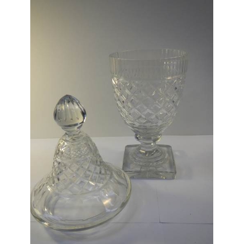 43 - A mid 20th century cut glass lidded jar, approximately 15'' tall, in good condition.