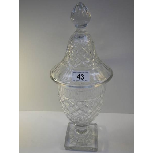 43 - A mid 20th century cut glass lidded jar, approximately 15'' tall, in good condition.