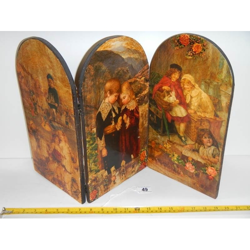 49 - A miniature 3 fold decoupage screen.