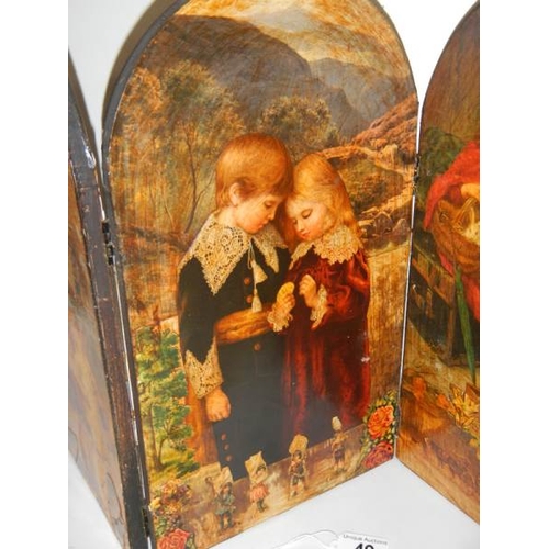 49 - A miniature 3 fold decoupage screen.