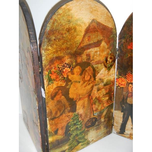 49 - A miniature 3 fold decoupage screen.