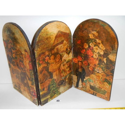 49 - A miniature 3 fold decoupage screen.