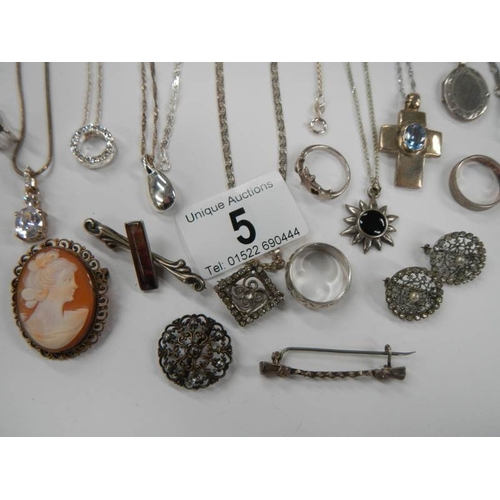 5 - A mixed lot of jewellery including silver necklaces, dress rings, earrings etc.,