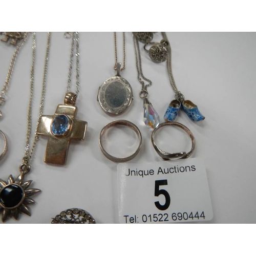 5 - A mixed lot of jewellery including silver necklaces, dress rings, earrings etc.,