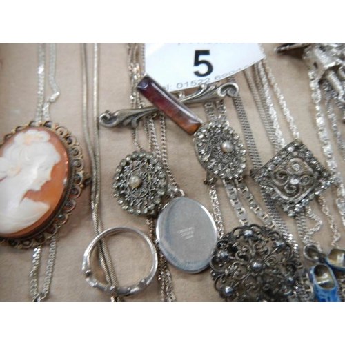 5 - A mixed lot of jewellery including silver necklaces, dress rings, earrings etc.,