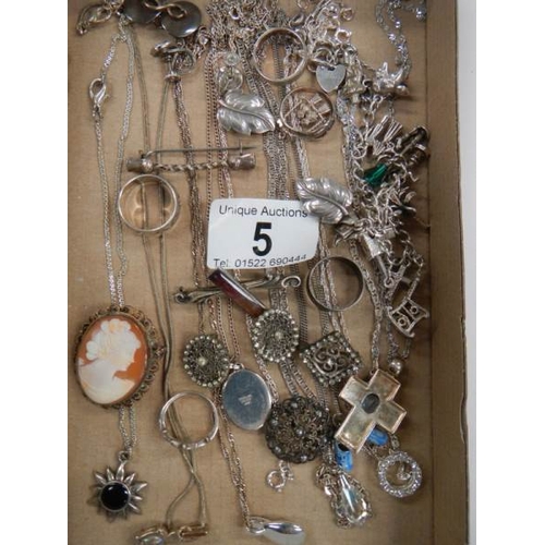 5 - A mixed lot of jewellery including silver necklaces, dress rings, earrings etc.,