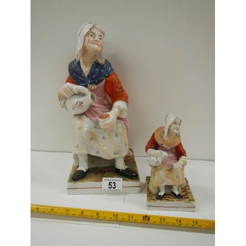 53 - 2 early Victorian Staffordshire figures 12'' and 6.5'' tall, in good condition.