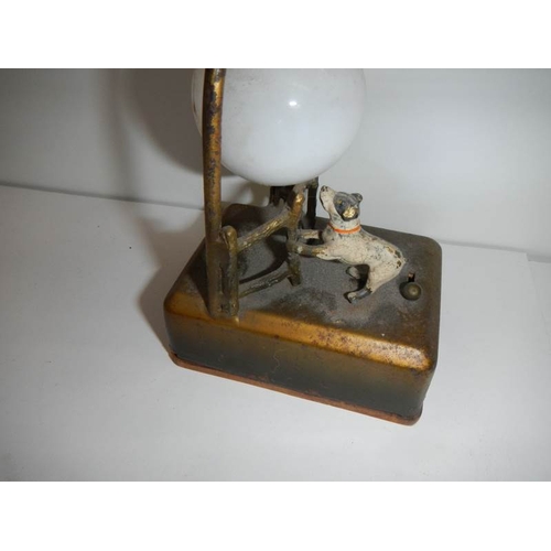 60 - A vintage bedtime light depicting a dog watching a cat that is balanced on the shade, (battery opera... 