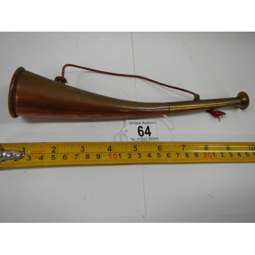 64 - An old copper hunting horn in good condition.