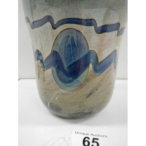 65 - A very unusual studio glass stoppered jar, 8.5'' tall, in good condition.