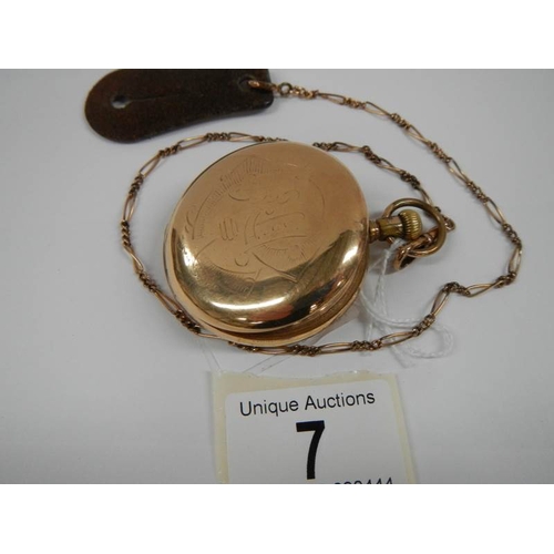 7 - An Elgin full hunter pocket watch on chain marked Keystone watch case 7632118.