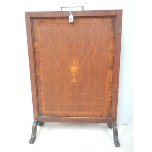 80 - An Edwardian inlaid fire screen with original handle.