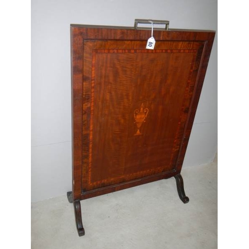 80 - An Edwardian inlaid fire screen with original handle.