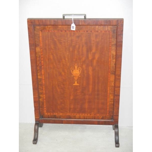 80 - An Edwardian inlaid fire screen with original handle.