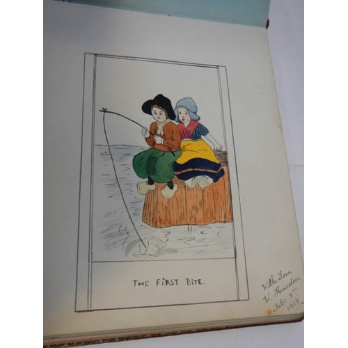 85 - An early 20th century autograph book with many drawings and watercolours.