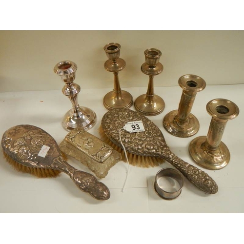 93 - A mixed lot of silver items including candlestick brushes etc, 9 items in total.