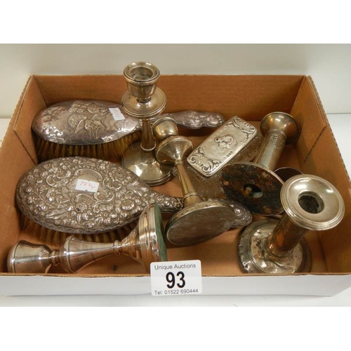 93 - A mixed lot of silver items including candlestick brushes etc, 9 items in total.